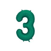 Foil Balloon Number ''3'', 86cm, Bottle Green