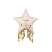 Foil balloon Star with fringes Happy Birthday, 72x72 cm, mix