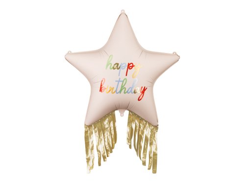 Foil balloon Star with fringes Happy Birthday, 72x72 cm, mix