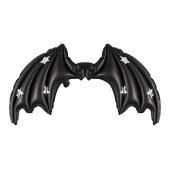Foil Balloon Bat Wings, Black Matte with Stars, 85 x 50 cm