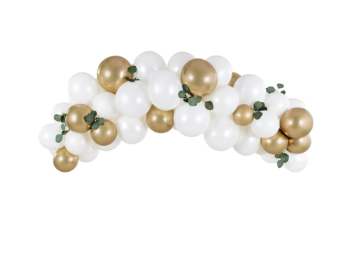 Balonu vītne - balta un zelta, 200cm (1 pkt / 60 gab.)
