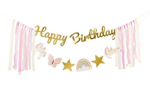 Banner Happy Birthday Unicorns, 230x17.5 cm, mix