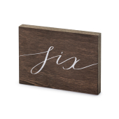 Wooden table number, ''Six'', 2x18x12.5 cm