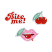 Iron on patches Bite me, mix, 4-4.5x4.5-7 cm (1 pkt / 3 pc.)