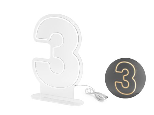 Neon LED - Digit '3', white, 50cm