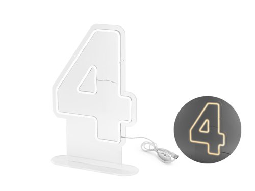 Neon LED - Digit '4', white, 50cm