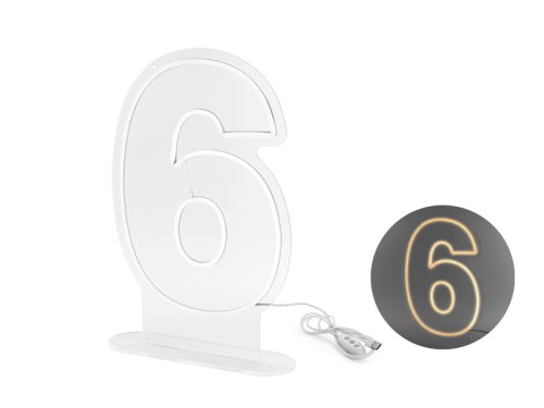 Neon LED - Digit '6', white, 50cm