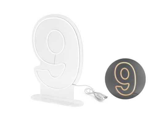 Neon LED - Digit '9', white, 50cm