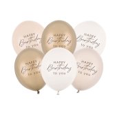 Balloons 30 cm, Happy Birthday, beige mix (1 pkt / 6 pc.)
