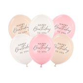 Balloons 30 cm, Happy Birthday, pink mix (1 pkt / 6 pc.)
