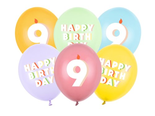 Balloons 30 cm, 9, mix (1 pkt / 6 pc.)