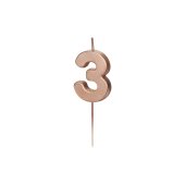 Birthday Candle Number 3, rose gold, 4.5cm