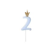 Birthday candle Number 2, light blue, 9.5cm