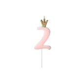 Birthday candle Number 2, light pink, 9.5cm