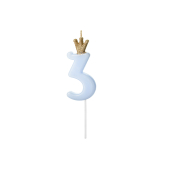 Birthday candle Number 3, light blue, 9.5cm