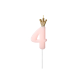 Birthday candle Number 4, light pink, 9.5cm