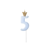 Birthday candle Number 5, light blue, 9.5cm