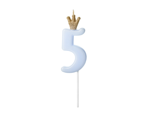 Birthday candle Number 5, light blue, 9.5cm