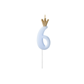 Birthday candle Number 6, light blue, 9.5cm