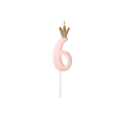 Birthday candle Number 6, light pink, 9.5cm