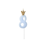 Birthday candle Number 8, light blue, 9.5cm