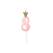 Birthday candle Number 8, light pink, 9.5cm