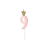 Birthday candle Number 9, light pink, 9.5cm