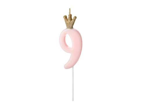 Birthday candle Number 9, light pink, 9.5cm