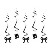 Birthday swirls for the 18th birthday with bows, black, 50 cm (1 pkt / 5 pc.)