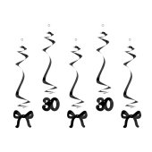 Birthday swirls for the 30th birthday with bows, black, 50 cm (1 pkt / 5 pc.)