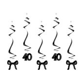 Birthday swirls for the 40th birthday with bows, black, 50 cm (1 pkt / 5 pc.)