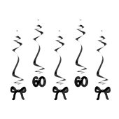 Birthday swirls for the 60th birthday with bows, black, 50 cm (1 pkt / 5 pc.)