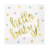 Paper napkins Hello Baby, gold, size 33x33 cm, 16 pcs