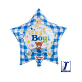 Ibrex hēlija balons, Zvaigzne 15&quot;, tas ir lācis, gingham zils, iepakots