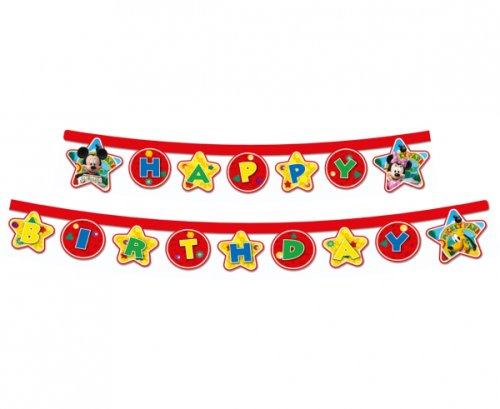Banner with the inscription "Happy Birthday" Playful Mickey