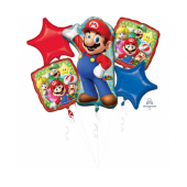 Balonu pušķis &quot;Mario Bros&quot;, 5 folijas baloni P75, iepakoti