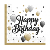 Papīra salvetes Stars Happy Birthday, izmērs 33 x 33 cm, 20 gab.
