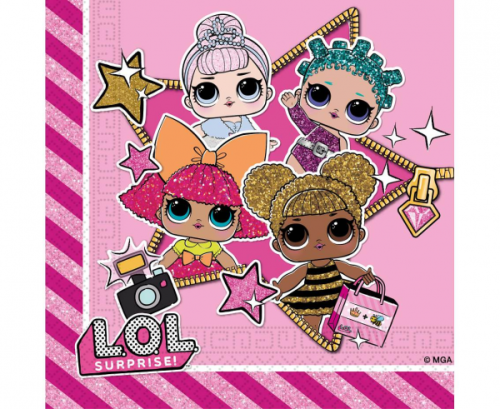 Papīra salvetes LOL GLITTERATI METALLIC MGA ENTERTAINMENT, izmērs 33x33 cm, 20 gab.