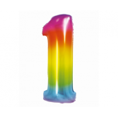 Folijas balons Smart, cipars 1, varavīksne, 76 cm