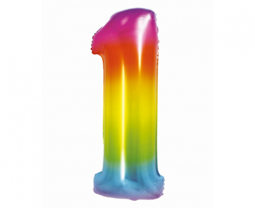 Folijas balons Smart, cipars 1, varavīksne, 76 cm