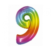 Folijas balons Smart, cipars 9, varavīksne, 76 cm