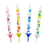 Birthday candles, white with overprint, 12/12; 6.3 cm