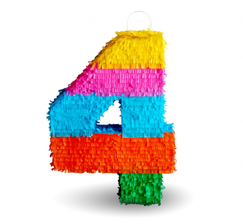Pinata digit "4", size 50x35x7.5 cm