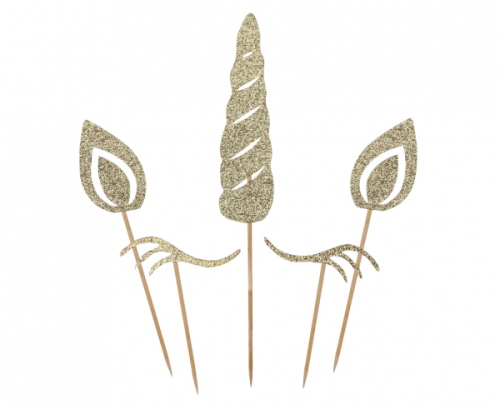 Unicorn cake topper, gold glitter, 5 pcs