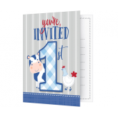 Invitations Farmhouse 1 st birthday, blue, 8 pcs
