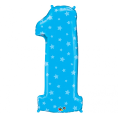 Folijas balons 38&quot; QL &quot;Number 1&quot;, Zilas zvaigznes