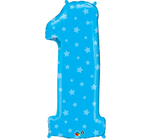 Folijas balons 38&quot; QL &quot;Number 1&quot;, Zilas zvaigznes