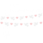 Paper garland Doves (10x8 cm), pink Hearts (5x4 cm), 150 cm
