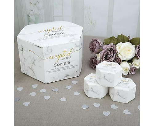 Confetti Scripted Marble, white-silver hearts, 5,5 g.
