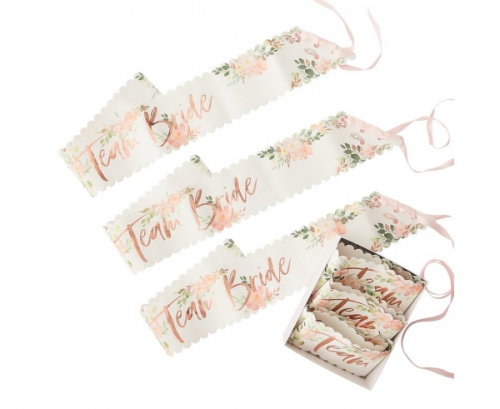 Sash Team Bride Flora Hen Party, 75x10 cm, 6 pcs